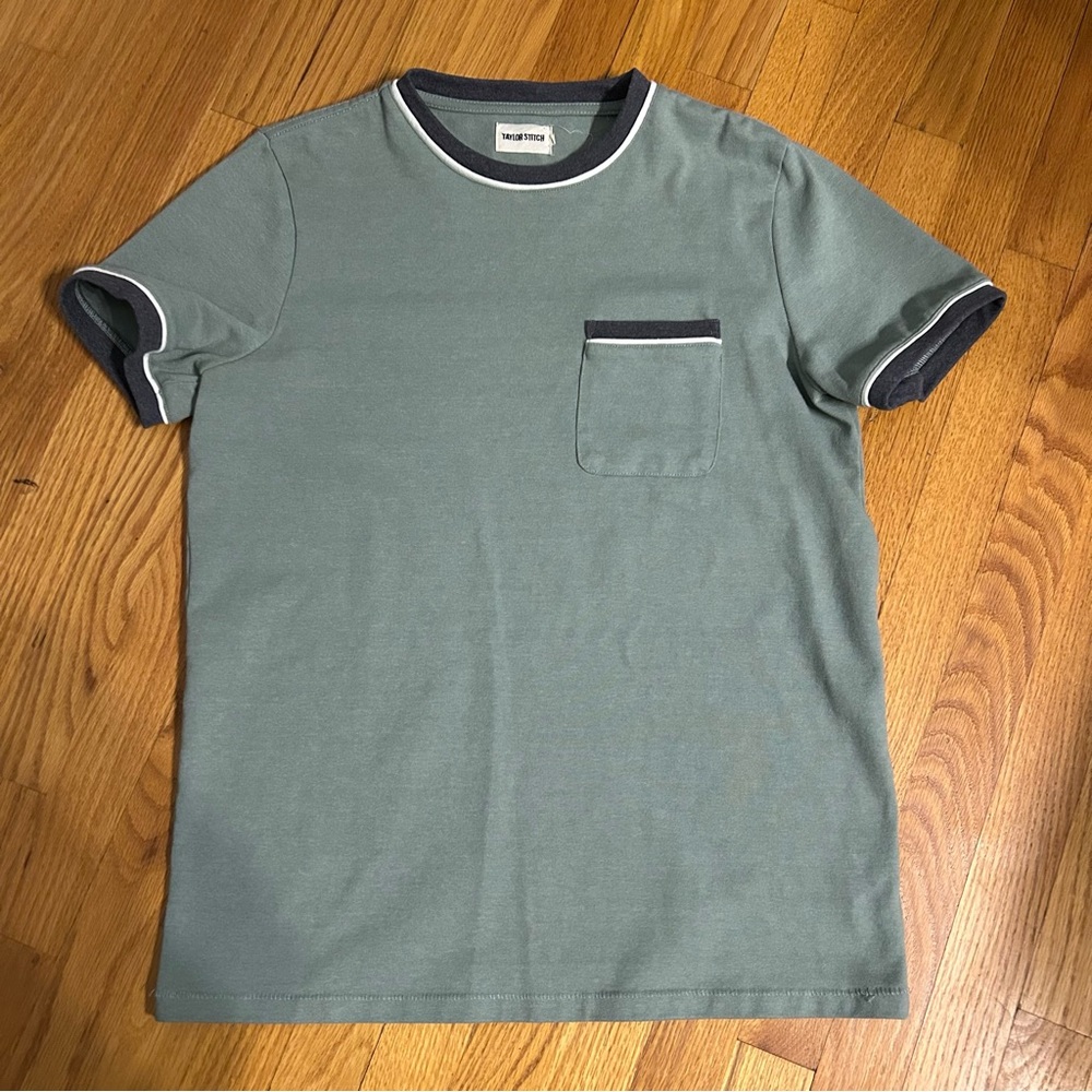 TAYLOR STITCH Shirt Mens 40 Green Cotton Blend Heavyweight Pocket Tee T Shirt